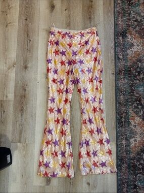 Nasty Gal Sequin Star Flare Pants - Pink Multicolor